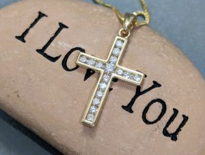 Channel Set Natural Diamond Cross - 0.28Ct 14K Solid Gold