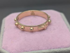 Custom 14K Rosary Ring With Cross & Beads - Customizable Colors & Styles
