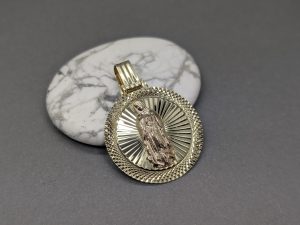 14K Yellow Gold Virgin Mary Round Medallion - Diamond-Cut High Polish