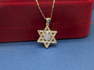 Custom 14K Solid Gold Star of David - 0.55Ct Center Diamonds & Interlocking Arms
