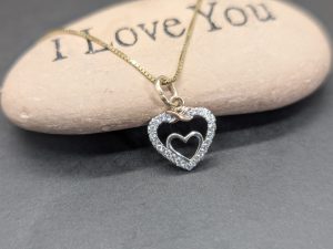 Custom 14K Tri-Color Gold Heart-Within-Heart Pendant - 0.12 TCW Natural Diamonds