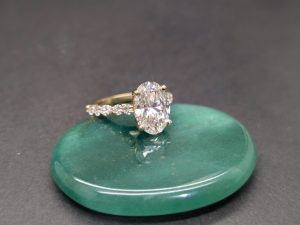 3.52CT Oval & Round Lab-Created Diamond Engagement Ring - Custom 14K Yellow Gold
