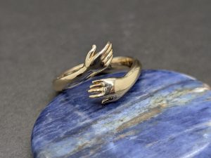 14K Solid Gold Adjustable Hug Ring - Delicate Detailed Hands Customizable
