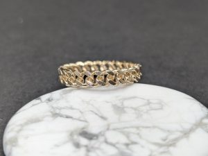 14K Gold Flat Curb Chain Band - Unisex 3.80mm Wide Customizable Design